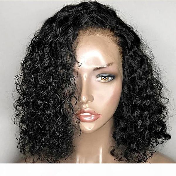 

9а pre щипковые полный шнурка человеческих волос парики с ребенком волос кудрявый курчавый бразильский виргинский короткий парик фронта боб, Black;brown