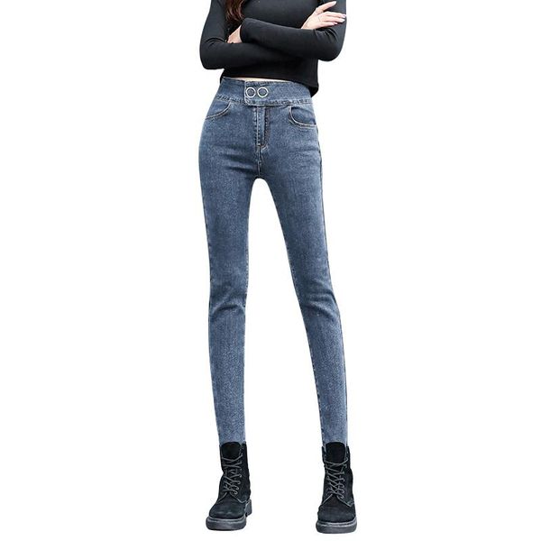 

women's jeans 2021 autumn high waist slim female denim pants black color womens stretch bottoms skinny for women trousers, Blue