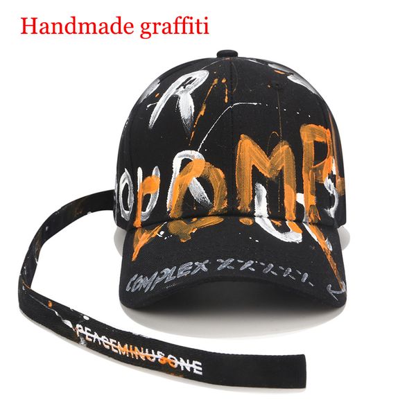 

roxcober] fashion handmade graffiti baseball caps for men women long strap snapback caps adjustable hip hop hats visors 201026, Blue;gray