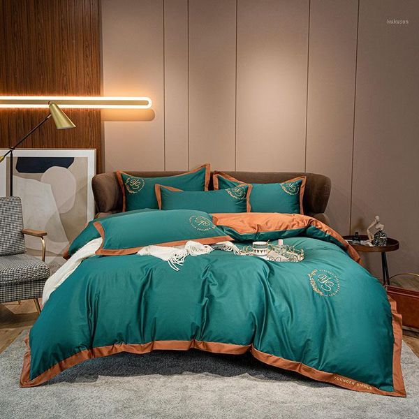 

new  king size bedding set embroider bed set 100% cotton duvet cover bed sheet linge de lit ropa de cama1