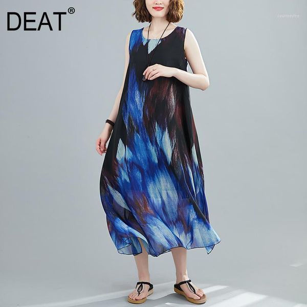 

deat] women printed hit color perspective dress new round neck sleeveless loose fit fashion tide spring summer 2020 13s4111, Black;gray