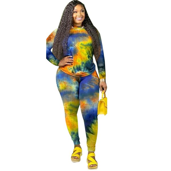 

women winter outfits long sleeve and pants casual two piece outfits leggings plus size tie dye set wholesale dropshipping c0122, Gray
