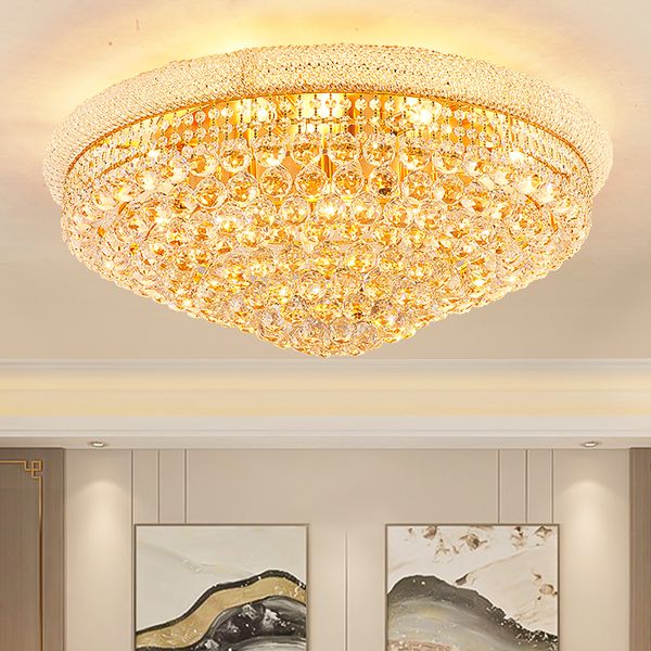 Lâmpada de luzes de teto de cristal moderno luminoso luminária americana lâmpada pingente de luxo europeu redondo ouro pendurado lâmpada de lâmpada home casa de iluminação interior100cm