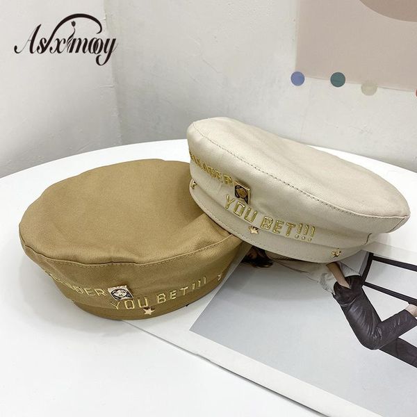 

женщины моды французский берет beanie caps осень зима ретро золотые буквы hat берет для женщин flat cap hat войлок береты gorras, Blue;gray
