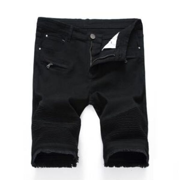 

2021 new men's male fashion vintage slim straight ripped biker shorts for motorcycle knee length stretch denim pleated fringe jeans 6ro, Blue