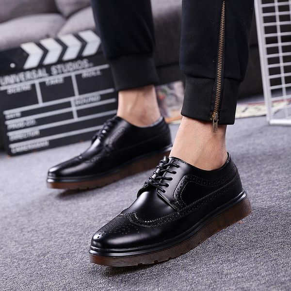

bullock spring new lace carved shoes men tendon bottom casual low round party wild shoes, Black