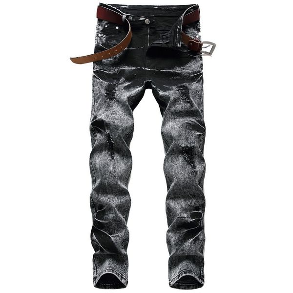 

denim designer moto bike straight jeans for men's size 28-38 40 42 autumn spring hip hop punk rock streetwear trouers kg-19, Blue