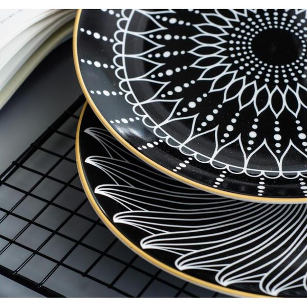 

new creative geometric pattern nordic pasta round plate fruit plate cake plate dinner dish west jllacd home003