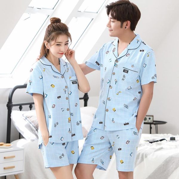 

couple pajama sets women cotton light blue + print pant pajamas men pijama leisure shorts sleepwear pyjama two piece set1, Black;red