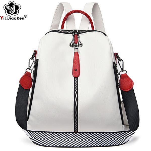 

fashion backpack women soft leather backpack female white travel back pack school backpacks for girls sac a dos c1008