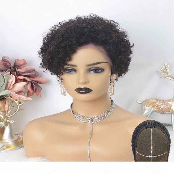 

atina short pixie cut wig short bob 4*4 lace closure human hair wig for black women pre plucked glueless natural remy soft feel, Black;brown