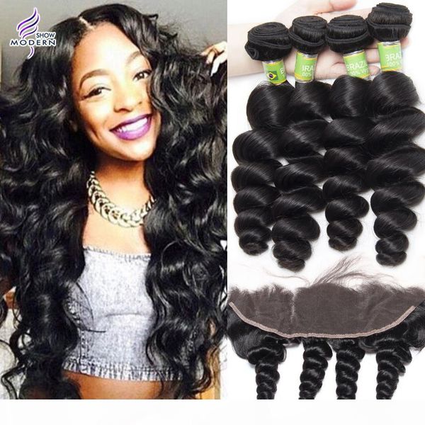 

brazilian loose wave human hair weave 4 bundles with lace frontal pre plucked lace frontal closure with bundles brazilian virgin hair weave, Black