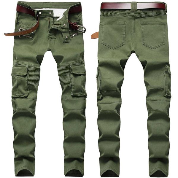 

skinny mens jeans army green cool men jeans stretch slim fit denim biker jeans hip hop men streetwear 1611#, Blue
