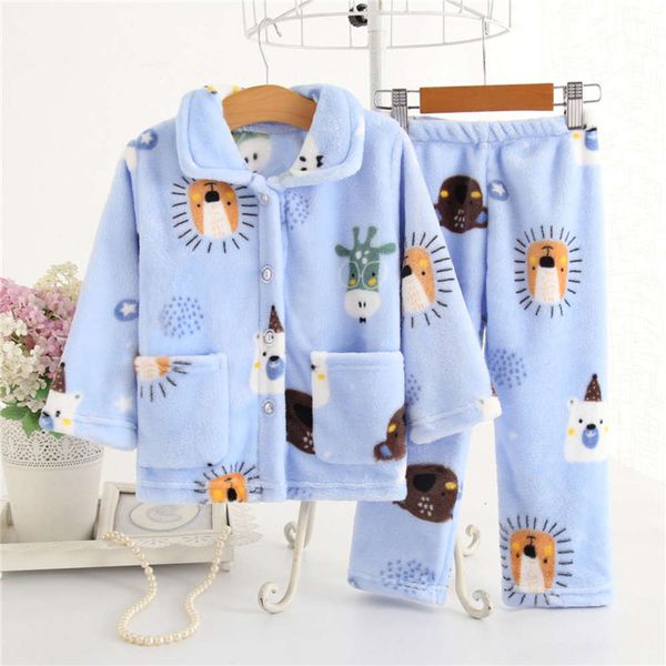 

suit autumn pajamas boys girls winter children's coral home flannel iapx, Blue;red