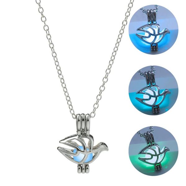 

r luminous bird necklace glowing in the dark necklace hollow luminous pendant jewelry women halloween gifts, Silver