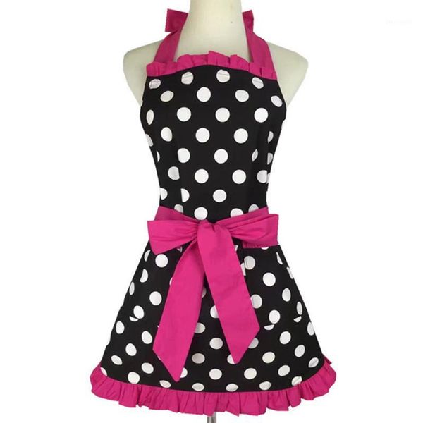 

cotton apron shoulder strap outfit for woman waitress vintage flirty polka dot1