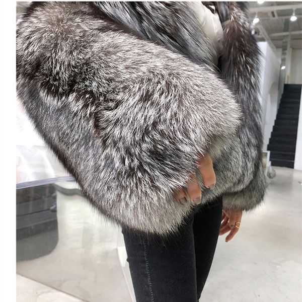 

silver fox fur women regular collar coat black real fox whole skin fur winter thick soft warm fox fur jacket lj201204