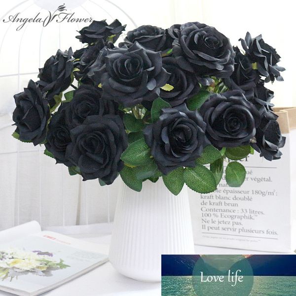 46 cm 7 Köpfe Schwarze Rosenstrauß künstliche Blumen Braut Hand halten Blume Seiden Home Dekorationstisch Hochzeitsfeier DIY Supplies