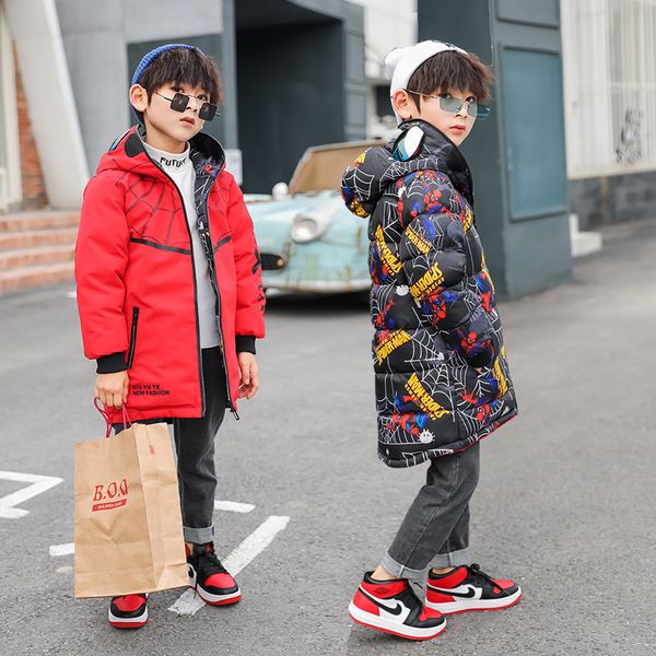 

мальчик человек паук, средние и длинные ultraman очки, вниз куртка, две стороны зимой тяжелая детская одежда, Blue;gray