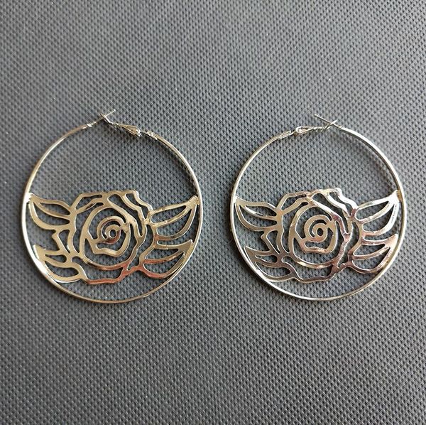 

hoop & huggie fashion silver color alloy flower earrings for women lover rose jewelry accessory dancer party gift, Golden;silver