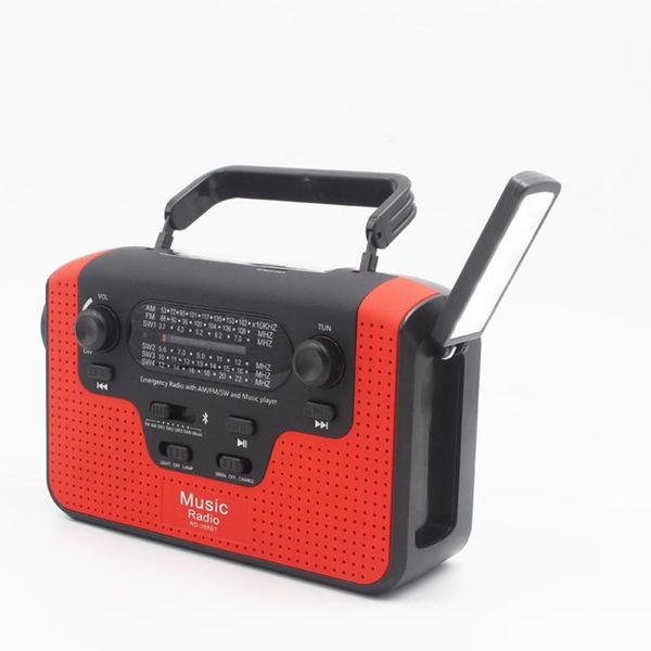 

multifunction fm radio fm/am/sw solar hand crank radio tf card slot music bt hands-call emergency charger light rd388