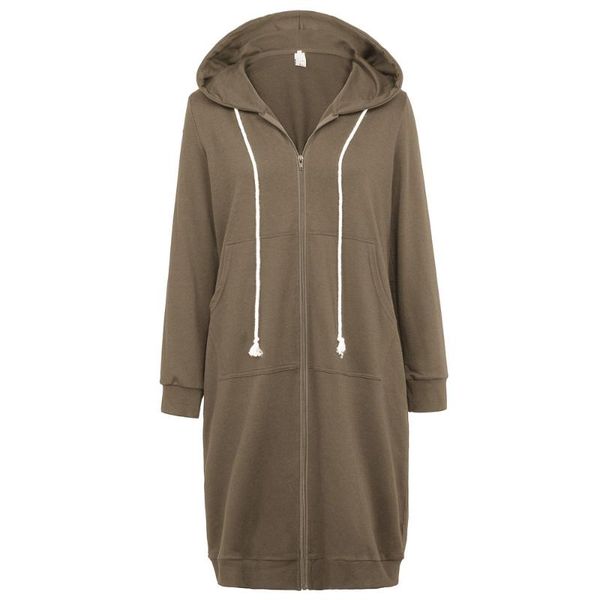 

women coat autumn casual long jackets long sleeve zipper front hooded female coat grey black, Black;brown