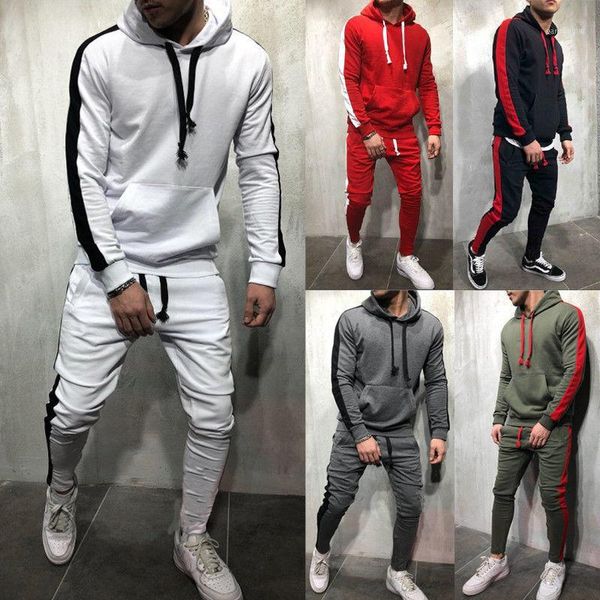 

mens fashion tracksuits 2 pieces set autumn hip hoodies sweatshirt jogging bottoms casual jacket pant1, Gray