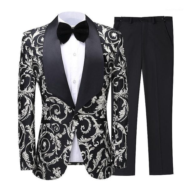 

men's suits & blazers eu size 2021 luxury jacquard printed men suit slim fit wedding tuxedo custom made groom party costume homme1, White;black