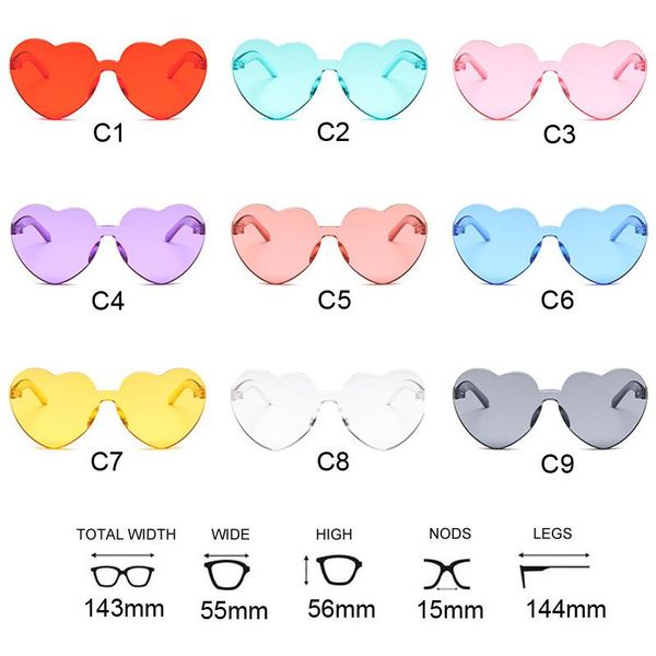 

heart sunglasses women 2020 brand designer candy color rimless sun glasses fashion transparent shades female eyewear oculos sqczet pingtoy, Blue
