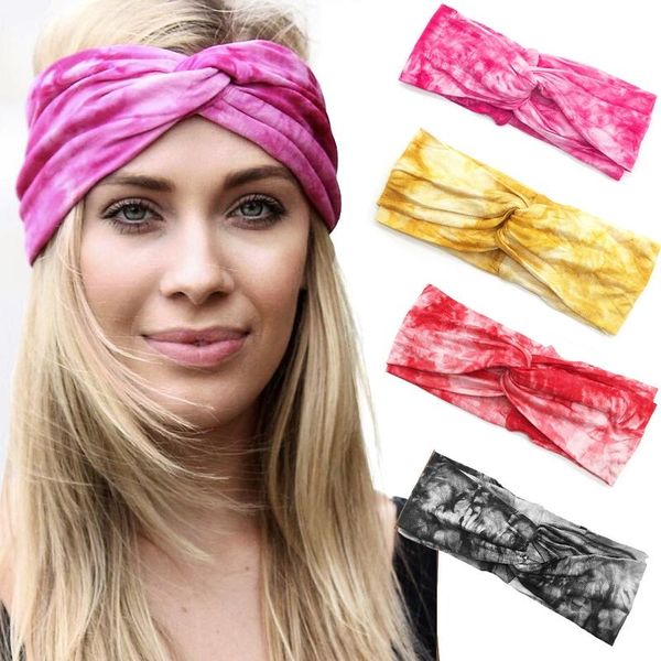 

fashion women tie dyed headbands outdoor sports yoga cross hairbands girls elastic turban headwrap hair accessories 13 colors, Slivery;white