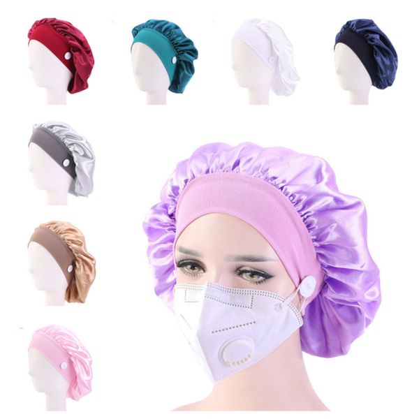 

women's mask hats stretch wide brim headband satin hair care hat with button headwrap for ear mask holder hairlace hair boutique g12303, Slivery;white