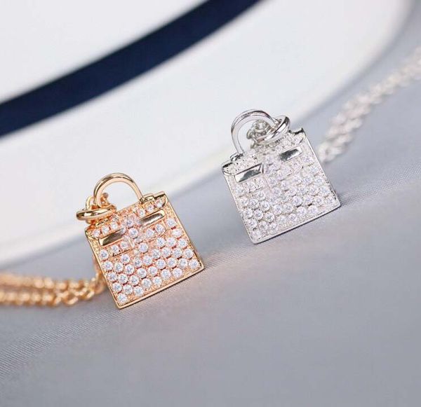 

luxurious quality handbag pendant necklace with diamond in 18k rose gold and platinum color for women wedding jewelry gift ps, Silver
