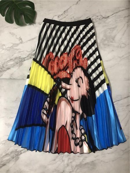 

dashiki african clothing the cartoon pattern high stretch pleated skirt high street style a-line midcalf skirt for the upcoming1, Red