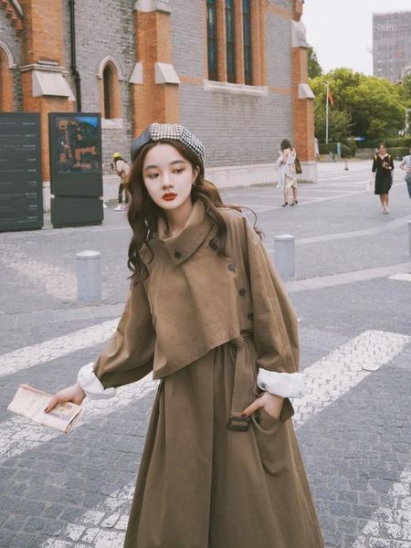 

over the knee chic loose casual sobretudo feminino trench coat simple solid modern long coat women autumn outwear women trench1, Tan;black