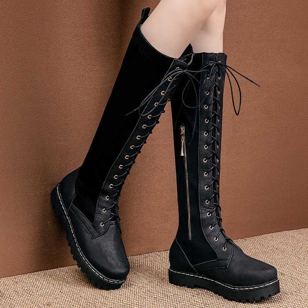 

chimizhai boots winter women shoes warm motorcycle boots shoes woman autumn knee high lace up my376, Black