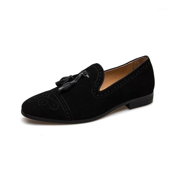

winter pointed leather shoes men tassel loafers classic slip on carved brogues party driving shoes larger size1, Black