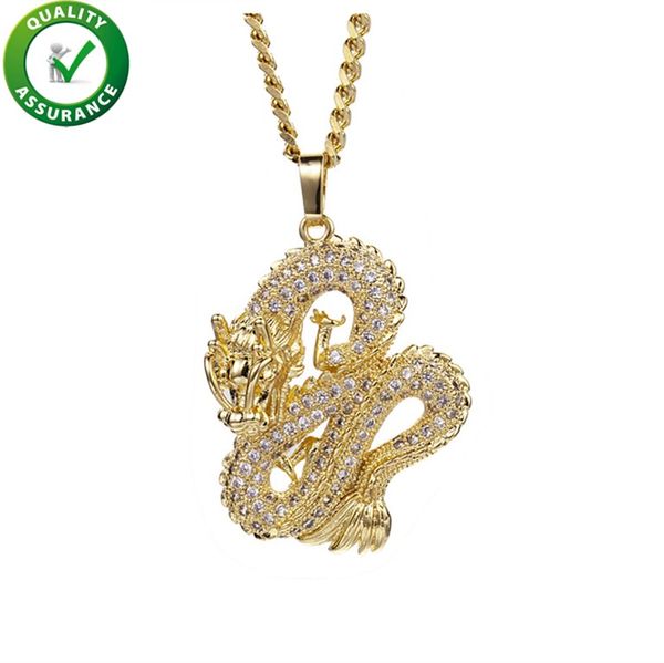 

iced out pendant hip hop jewelry designer necklace chinese dragon mens gold chain pendants luxury fashion bling diamond pandora style charms, Silver