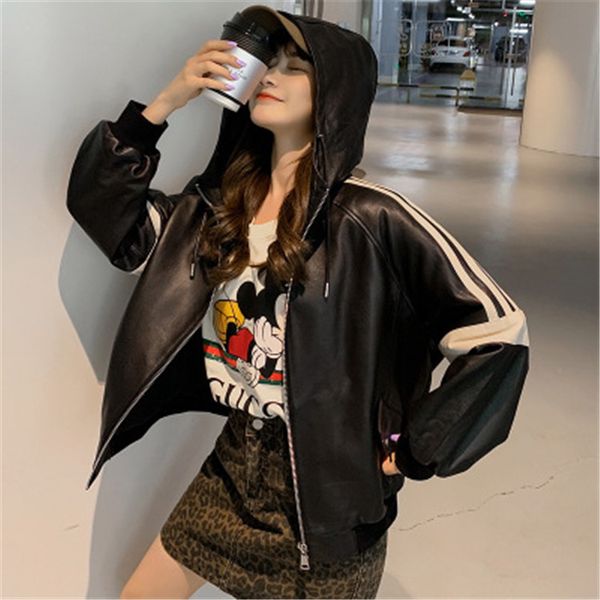 

2020 women spring genuine real sheep leather jacket r36, Black