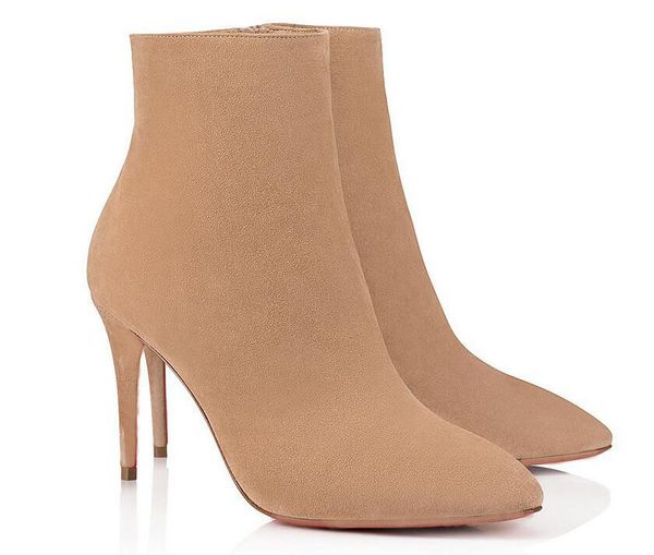 

original box women shoes paris womens red bottom boot ankle shoes booty 100mm fashion women leopard suede leather high heels, Black