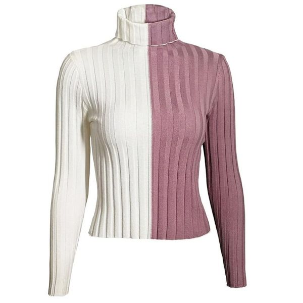 

women long sleeve turtleneck sweater color block knit slim pullover jumper e56b, White;black