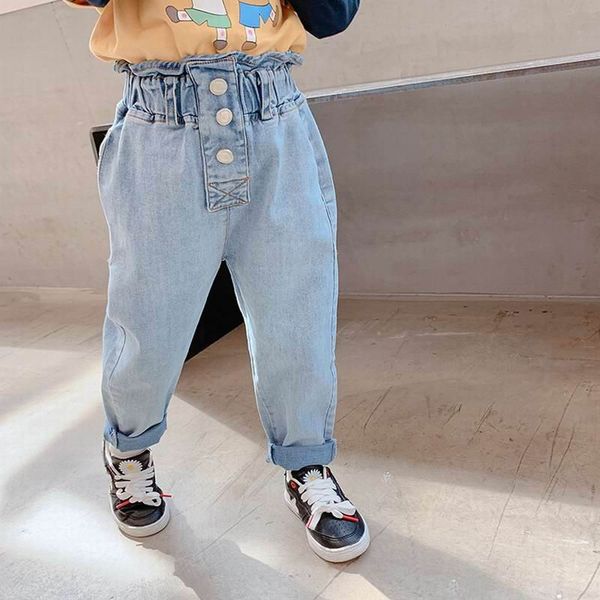 

korean baby tapered jeans girls loose leisure high waist denim pegged pants long trousers children clothes 2-8y xh588, Blue
