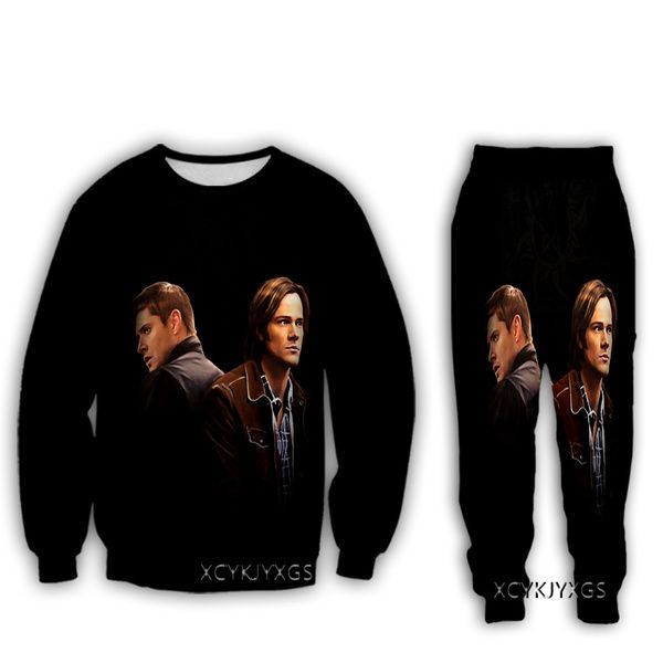 

new men women's sportwear track suits print the supernatural crewneck sweatshirt/jogger pantstracksuits za17, Black