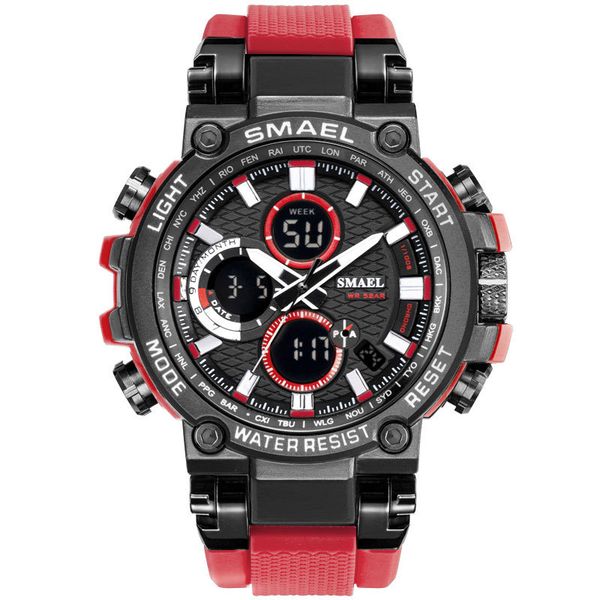 

new smael 46mm 1803 quartz ditigal luminous watch mens student multifunction metal red strap sport watches a09a4, Slivery;brown
