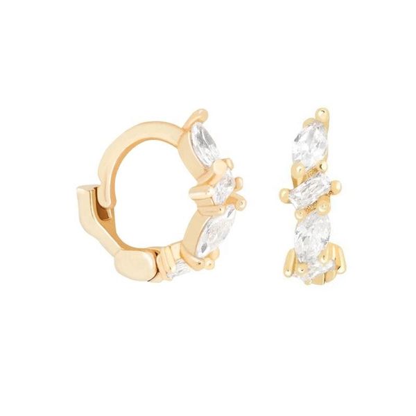 

lozrunve dainty 925 sterling silver delicate crystal baguette mini huggie earring, Golden;silver
