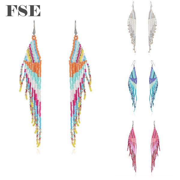 

vintage ethnic bohemian tassel dangle earrings for women handmade long fringed beaded hoop long drop dangling earrings beads jewelry 2457, Silver
