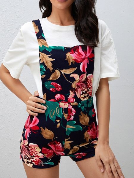 

floral print overall romper 639o#, White