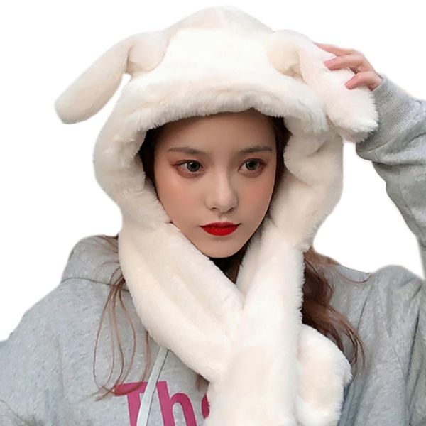 

beanie/skull caps women cute fluffy plush earflap hat with moving jumping ears thicken warm beanie cap neck warmer scarf cosplay 094b, Blue;gray