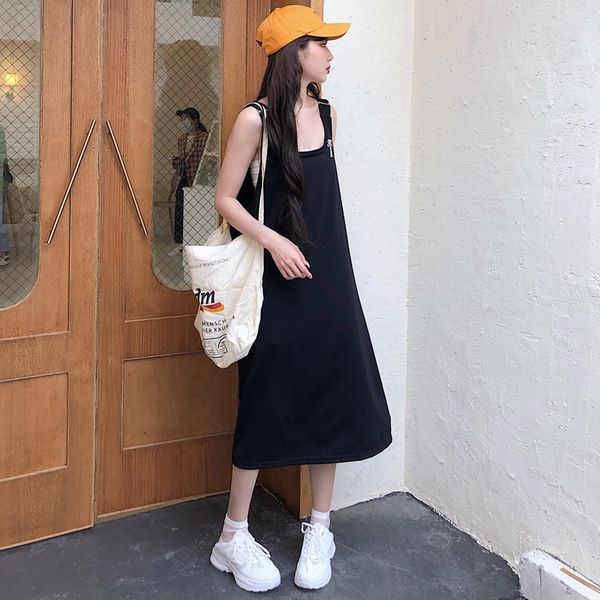 

2021 new women's cotton belts elegant lady dressed in line to vintage round collar plus size dress without sleeves strapped l65d, Black;gray