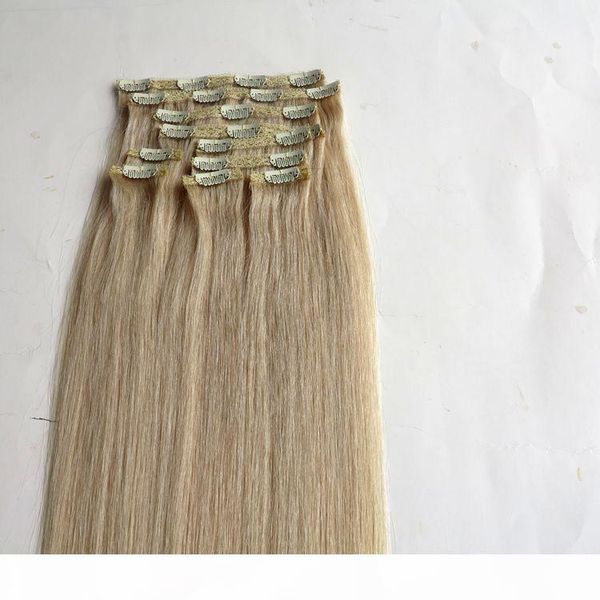 

120г 10шт 1set клип в наращивание волос 18 20 22inch 613 # bleach blonde straight наращивание волос remy человека, Black