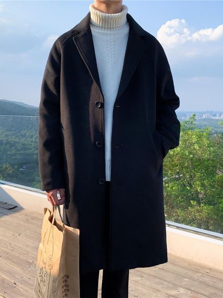 

autumn and winter solid windbreaker jacket 2020 new men coat fashion long trench coats lapel business overcoat parka, Black